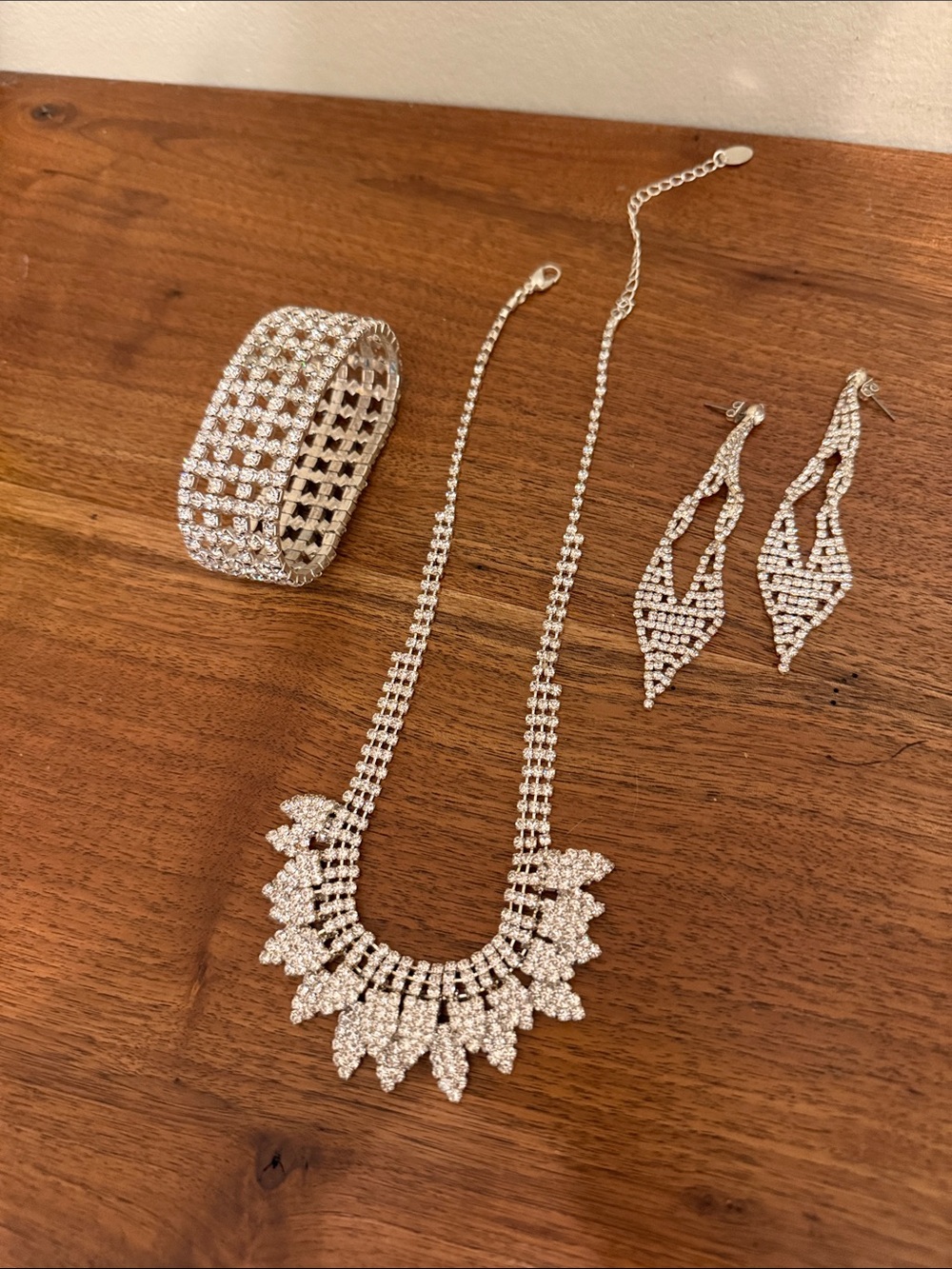 Crystal Statement Necklace, Bracelet & Earrings Set - Silver
